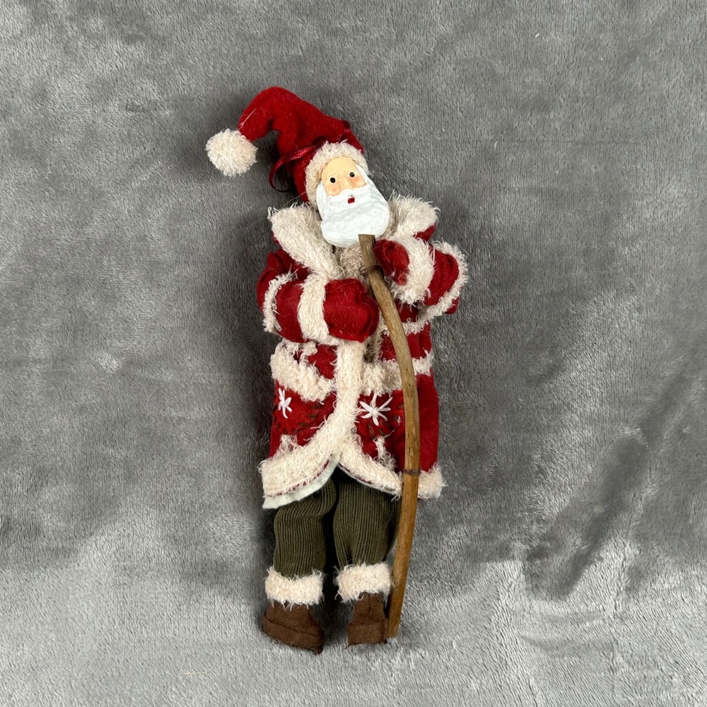 Vintage Rustic Santa Claus Figure Red White Green Holiday Decor 11.5 Inch